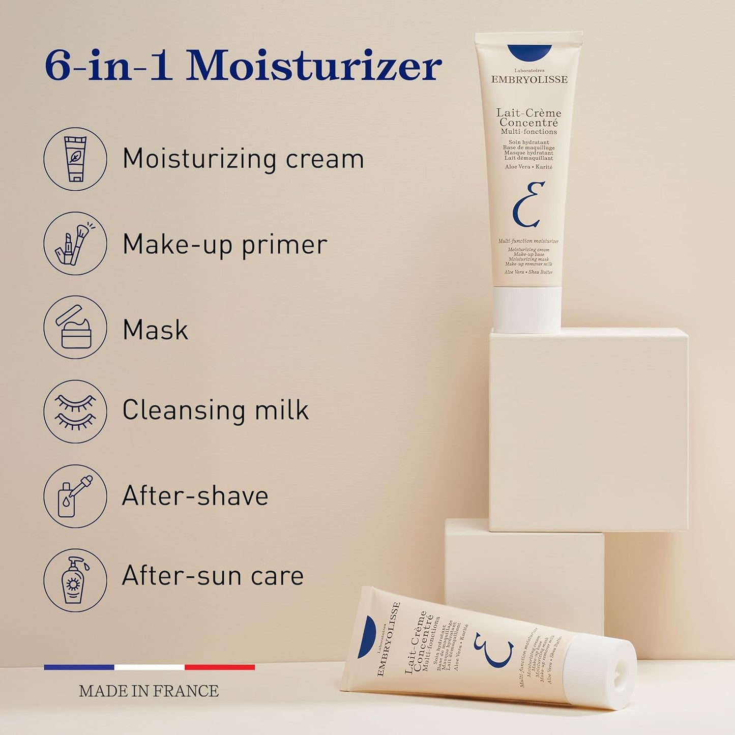 Lait-Crème Concentré Face Moisturizer and Makeup Primer, French Face Cream with Shea Butter & Aloe Vera