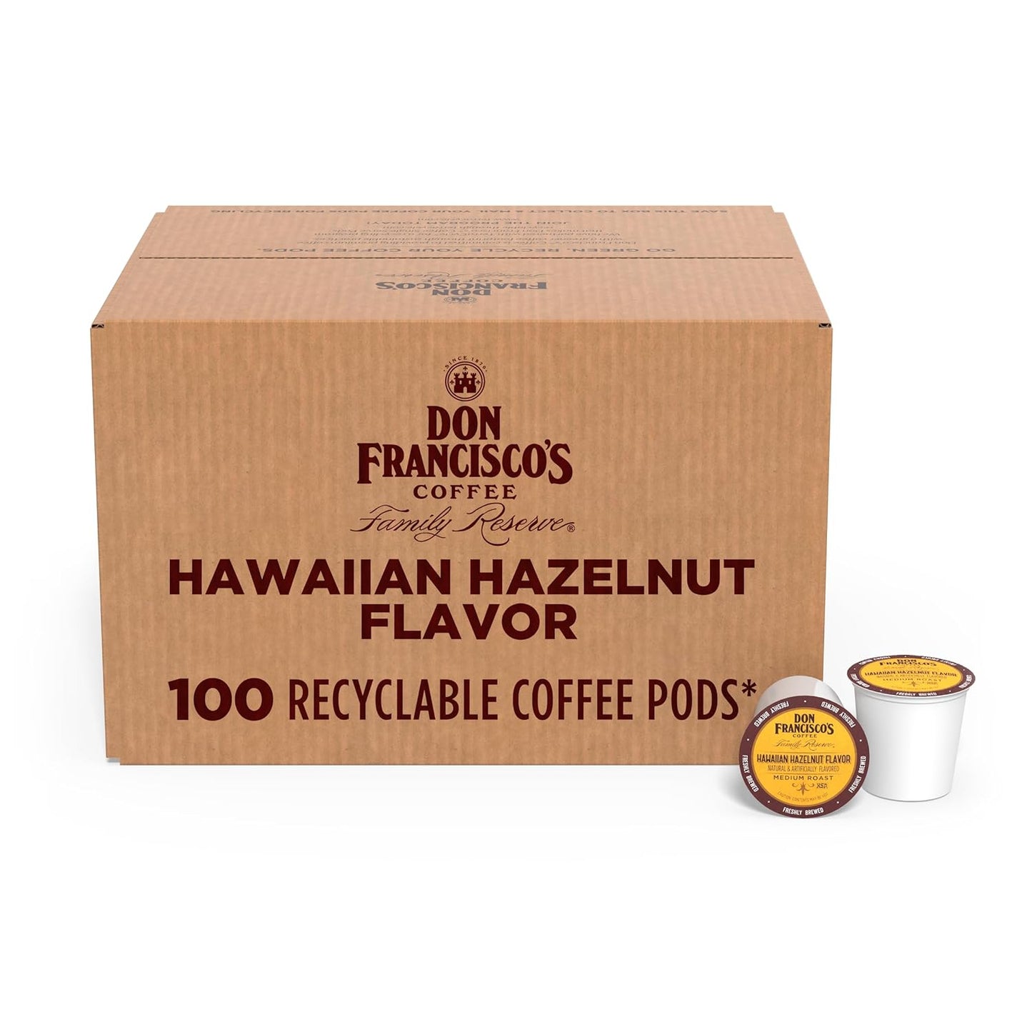 Hawaiian Hazelnut Flavored Coffee Pods, 100 Count, Medium Roast, Compatible with Keurig Brewers